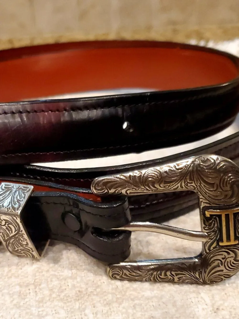 NEW Men's LUCCHESE Genuine Dark Brown Leather Custom Belt Silver Buckle Size 48